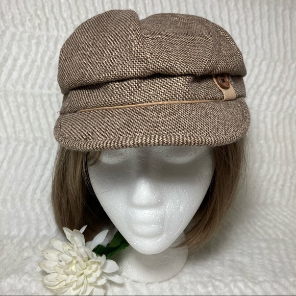 D&Y Accessories - D&Y Newsboy Cap Brown Tweed Button Metallic Thread